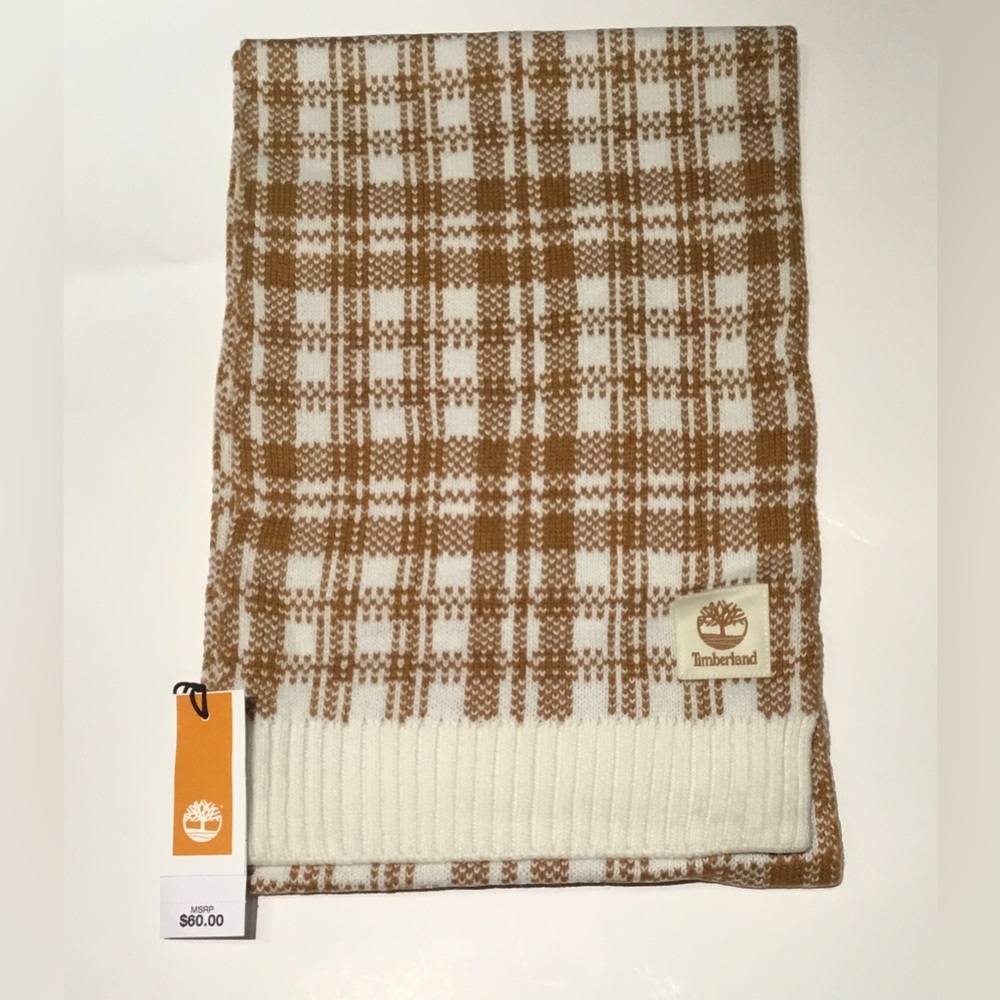 Timberland 68” Buffalo Plaid Scarf in Tan and Cream